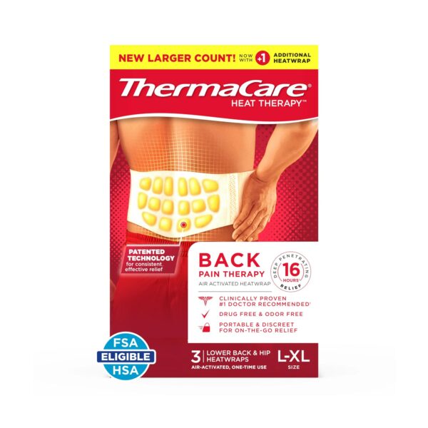 ThermaCare Lower Back & Hip Large_X-Large Pain Relief Heat Wraps, 3 Ct