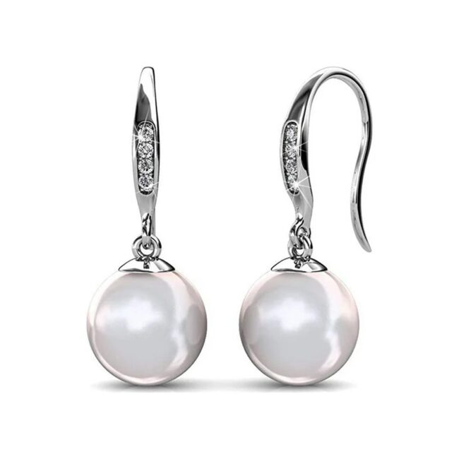 Cate & Chloe Betty 18k White Gold Plated Pearl Earrings with Crystals _ Women\\\'s Drop Earrings, Gift for Her