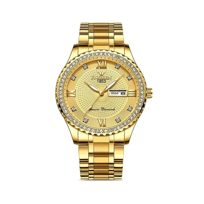 EEEkit Classic Diamond Gold Watches for Men, Stainless Steel Waterproof Dress Watch, Men\\\'s Quartz Analog Wristwatch