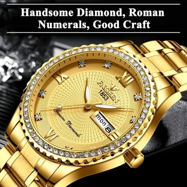EEEkit Classic Diamond Gold Watches for Men, Stainless Steel Waterproof Dress Watch, Men\\\'s Quartz Analog Wristwatch - Image 2