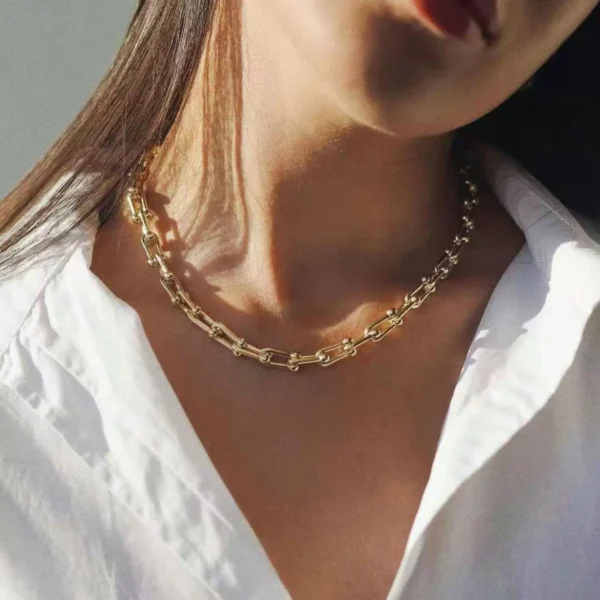 waterproof 18k real gold plated stainless steel U chain choker necklace gold - Image 6