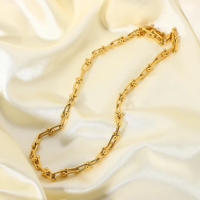 waterproof 18k real gold plated stainless steel U chain choker necklace gold
