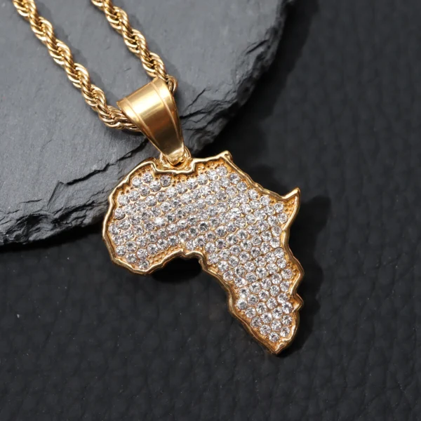 Africa Map Iced Out Chain necklace For Men/Women fashion Jewelry - Image 4