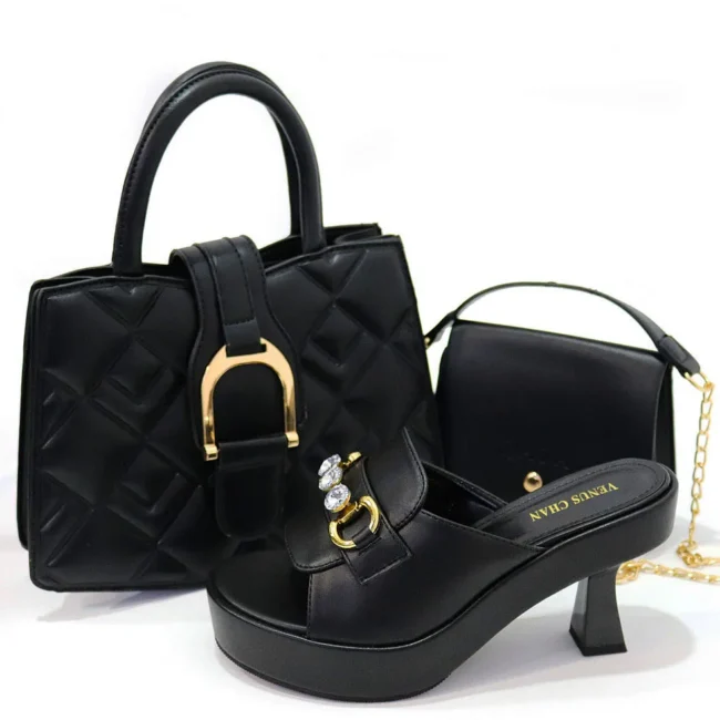 New Fashion Women Handbag Ladies Italian Matching High Heels Pumps Shoes and Bag Set for African Party