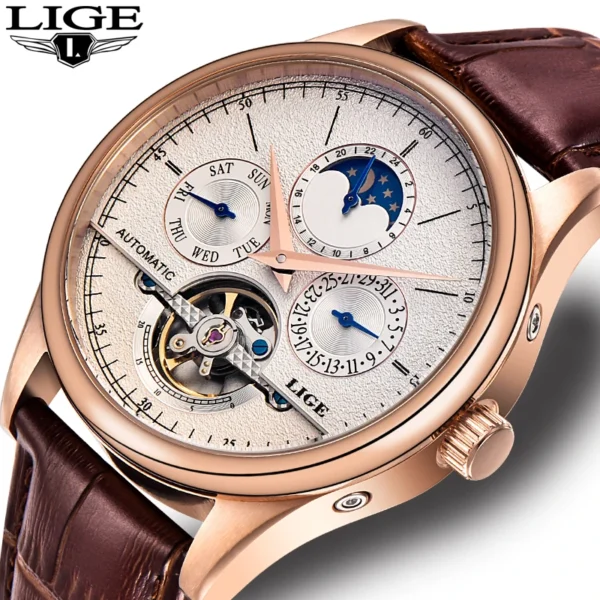 Lige 6826 Men Mechanical Casual Watches Reloj Retro Tourbillon Waterproof Leather Luxury Business Sport Automatic Watch For Mens - Image 3