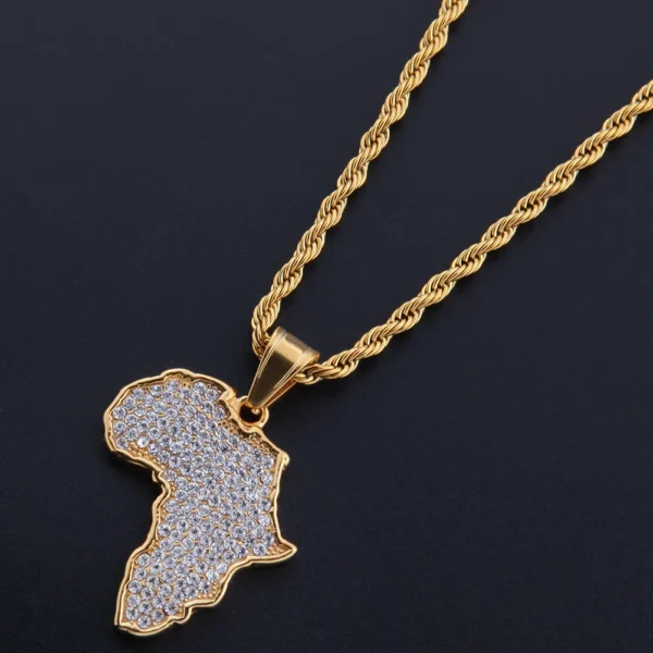 Africa Map Iced Out Chain necklace For Men/Women fashion Jewelry - Image 2