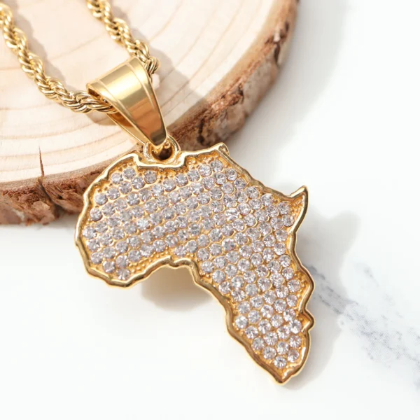 Africa Map Iced Out Chain necklace For Men/Women fashion Jewelry - Image 3